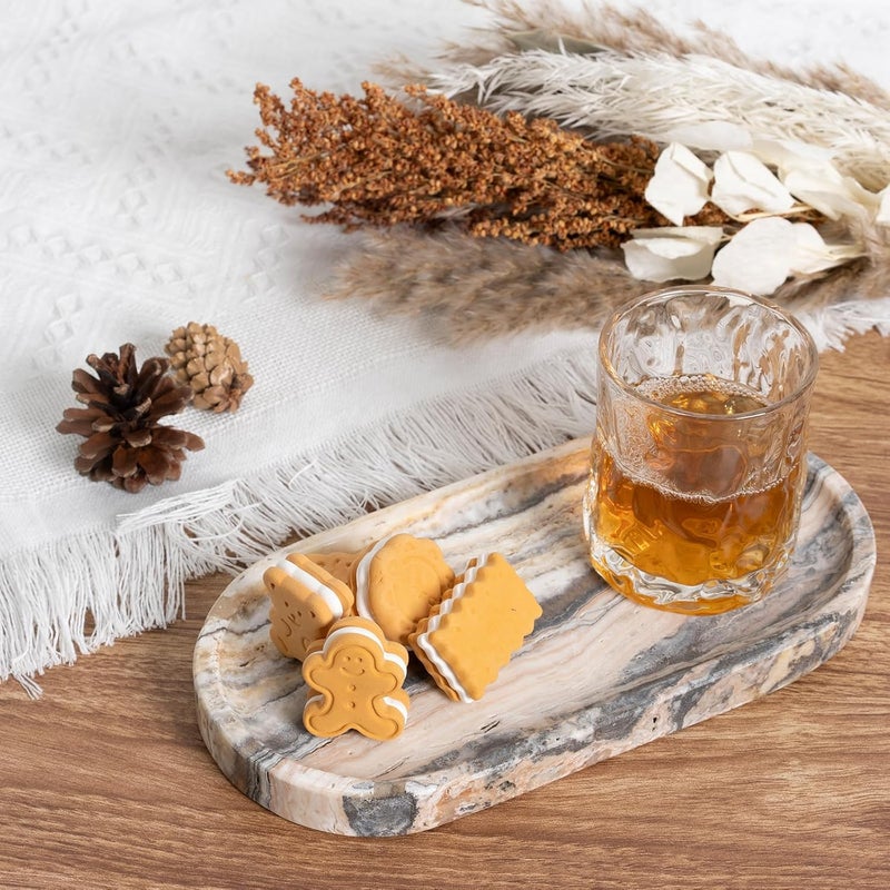 Koville 10"x5" Marble Vanity Tray for Bathroom Kitchen Countertop, Natural Marble Trays for Home Decor, Perfume Organizer Jewelry Dish, Stone Tray for Dresser, Decorative Candles Trays - Image 5